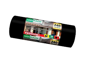 Мешки для мусора 240 л, ароматизированные, черные, в рулоне 10 шт., ПВД 45 мкм, 1300х930 мм, PREMIUM+, 24010830 в Костанай