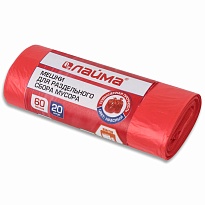 Мешки для мусора 60 л, красный, в рулоне 20 шт., ПНД, 10 мкм, 680х580 мм, LAIMA, 606702 в Костанай