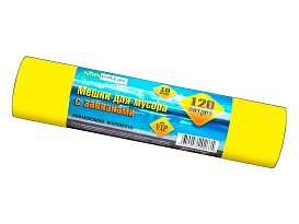 Мешки для мусора 120 л, с завязками, желтые, в рулоне 10 шт., ПНД, 15 мкм, 800х750 мм, VIP, Z12010yel в Костанай