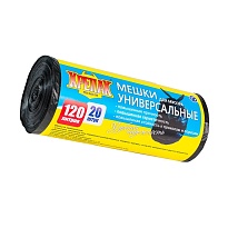 Мешки для мусора 120 л, черные, в рулоне 20 шт., ПНД, 15 мкм, 1100х700 мм, Крепак, 4607075710207 в Костанай