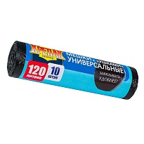Мешки для мусора 120 л, с ушками, черные, в рулоне 10 шт., ПНД, 15 мкм, 1100х700 мм, Крепак, 4607075710474 в Костанай
