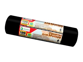 Мешки для мусора 120 л, черные, в рулоне 10 шт., ПНД, 12 мкм, 1100х700 мм, MIRPACK Classik, 1201011 в Костанай