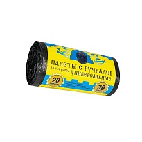 Мешки для мусора 20 л, с ручками, черные, в рулоне 30 шт., ПНД, 10 мкм, 550х440 мм, Крепакоф, 4607075710658 в Костанай