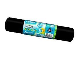 Мешки для мусора 240 л, черные, в рулоне 10 шт., ПВД 80 мкм, 1300х930 мм, EXPORT, exp 24010167 в Костанай