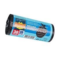 Мешки для мусора 30 л, с ушками, черные, в рулоне 30 шт., ПНД, 9 мкм, 600х500 мм, Крепак, 4607075710450 в Костанай