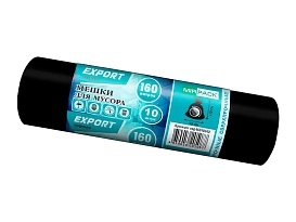 Мешки для мусора 160 л, ароматизированные, черные, в рулоне 10 шт., ПВД, 80 мкм, 1100х930 мм, EXPORT, exp16010142 в Костанай