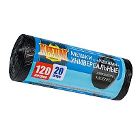 Мешки для мусора 120 л, с ушками, черные, в рулоне 20 шт., ПНД, 15 мкм, 1100х700 мм, Крепак, 4607075710368 в Костанай