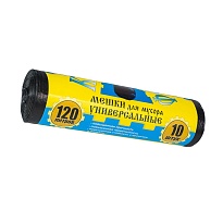 Мешки для мусора 120 л, с ушками, черные, в рулоне 10 шт., ПНД, 13 мкм, 1050х680 мм, Крепакоф, 4607075710252 в Костанай