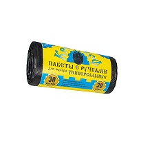 Мешки для мусора 30 л, с ручками, черные, в рулоне 30 шт., ПНД, 9 мкм, 620х480 мм, Крепакоф, 4607075710665 в Костанай