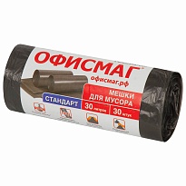 Мешки для мусора 30 л, черные, в рулоне 30 шт., ПНД, 8 мкм, 600х500 мм, Офисмаг, 601379 в Костанай