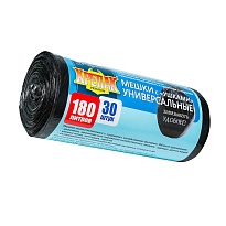 Мешки для мусора 180 л, с ушками, черные, в рулоне 30 шт., ПНД, 20 мкм, 1150х800 мм, Крепак, 4607075710399 в Костанай