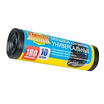 Мешки для мусора 180 л, черные, в рулоне 10 шт., ПНД, 20 мкм, 1150х800 мм, Крепак, 4607075710481 в Костанай