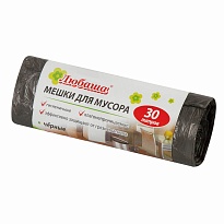 Мешки для мусора 30 л, черные, в рулоне 20 шт., ПНД, 5 мкм, 550х470 мм, Любаша эконом, 605329 в Костанай