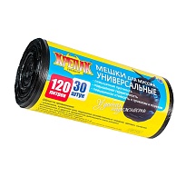 Мешки для мусора 120 л, черные, в рулоне 30 шт., ПНД, 15 мкм, 1100х700 мм, Крепак, 4607075710122 в Костанай