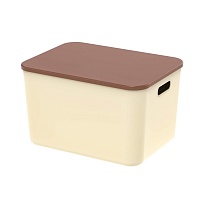 Ящик пластиковый вкладываемый бежевый с коричневой крышкой 410х305х245 мм в Костанай