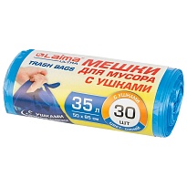 Мешки для мусора 35 л, с ушками, синие, в рулоне 30 шт., ПНД, 11 мкм, 650х500 мм, LAIMA ULTRA, 607684 в Костанай