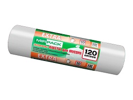 Мешки для мусора 120 л, белые, в рулоне 10 шт., ПНД, 14 мкм, 1100х700 мм, EXTRA, ex1201803 в Костанай