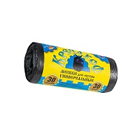 Мешки для мусора 30 л, с ушками, черные, в рулоне 30 шт., ПНД, 8 мкм, 580х460 мм, Крепакоф, 4607075710238 в Костанай
