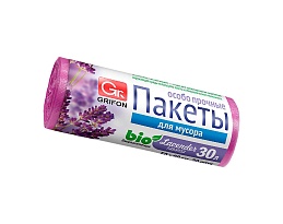 Мешки для мусора 30 л, ароматизированные, Лаванда, сиреневые, в рулоне 20 шт., ПНД, 9 мкм, 560х530 мм, GRIFON Aroma, 101-020 La в Костанай