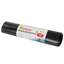 Мешки для мусора 240 л, черные, в рулоне 5 шт., ПВД 30 мкм, 1300х900 мм, Любаша, 605338 в Костанай
