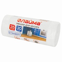 Мешки для мусора 35 л, белые, в рулоне 30 шт., ПНД, 6 мкм, 550х480 мм, LAIMA, 605538 в Костанай