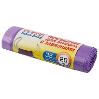 Мешки для мусора 35 л, с завязками, фиолетовые, в рулоне 20 шт., ПНД, 13 мкм, 600х500 мм, LAIMA ULTRA, 607685 в Костанай